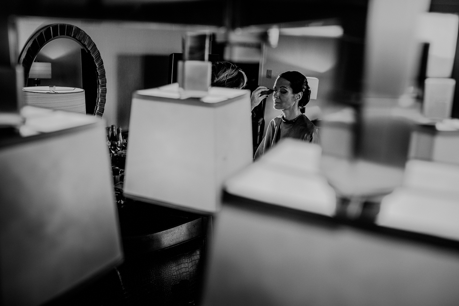 Indian bride gets ready in hotel room in Randolph NJ