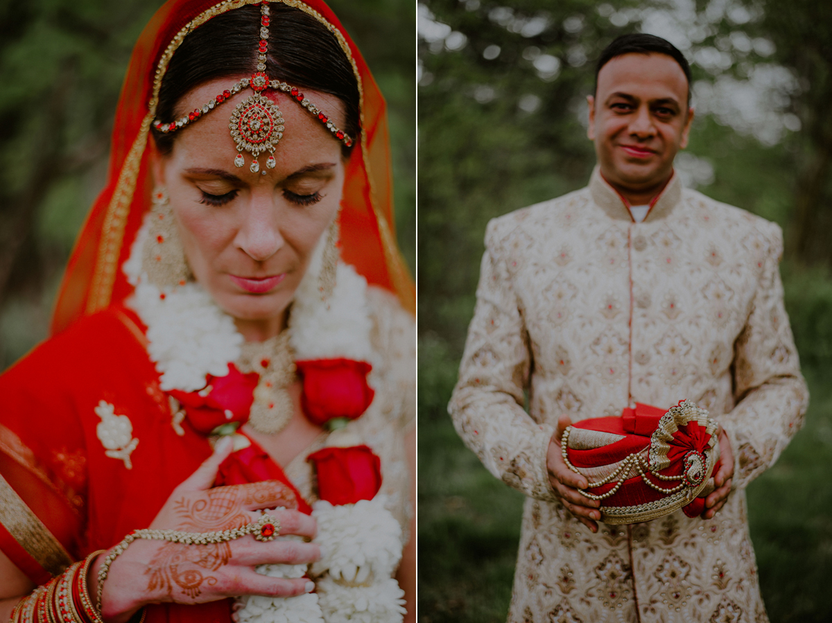 colorful indian wedding portraits of indian bride and groom