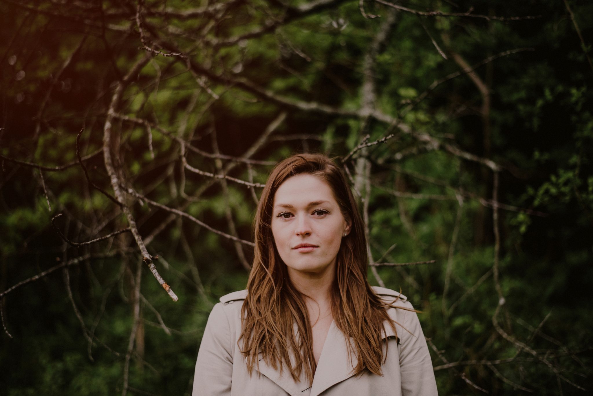 portrait of soon to be bride in woods at Natirar Park