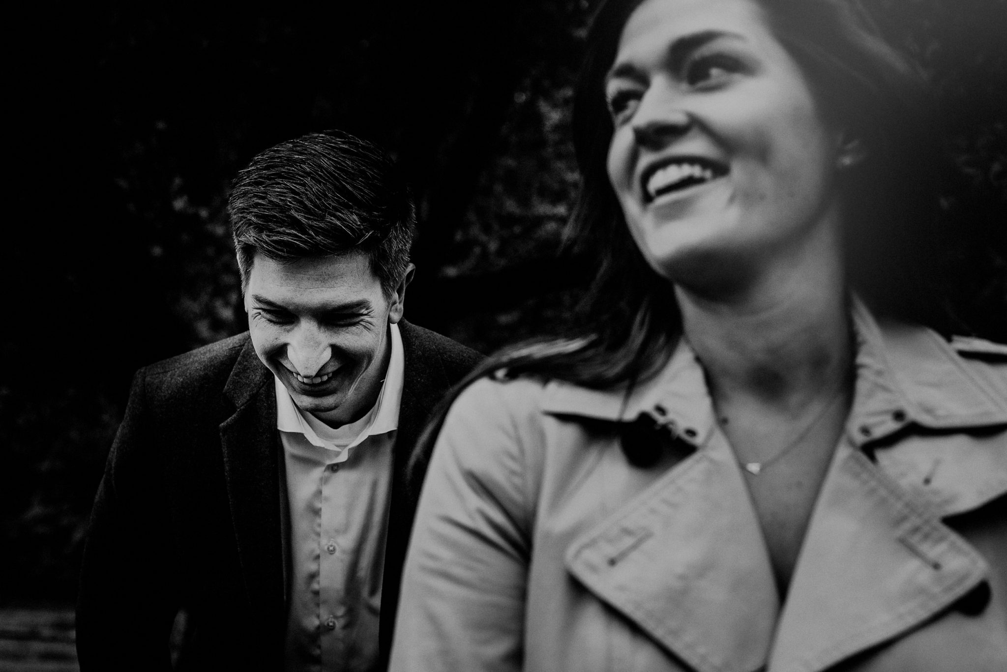 artistic black and white photo of couple in engagement session