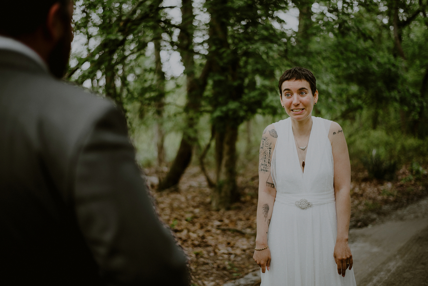 emotional first look wedding photos