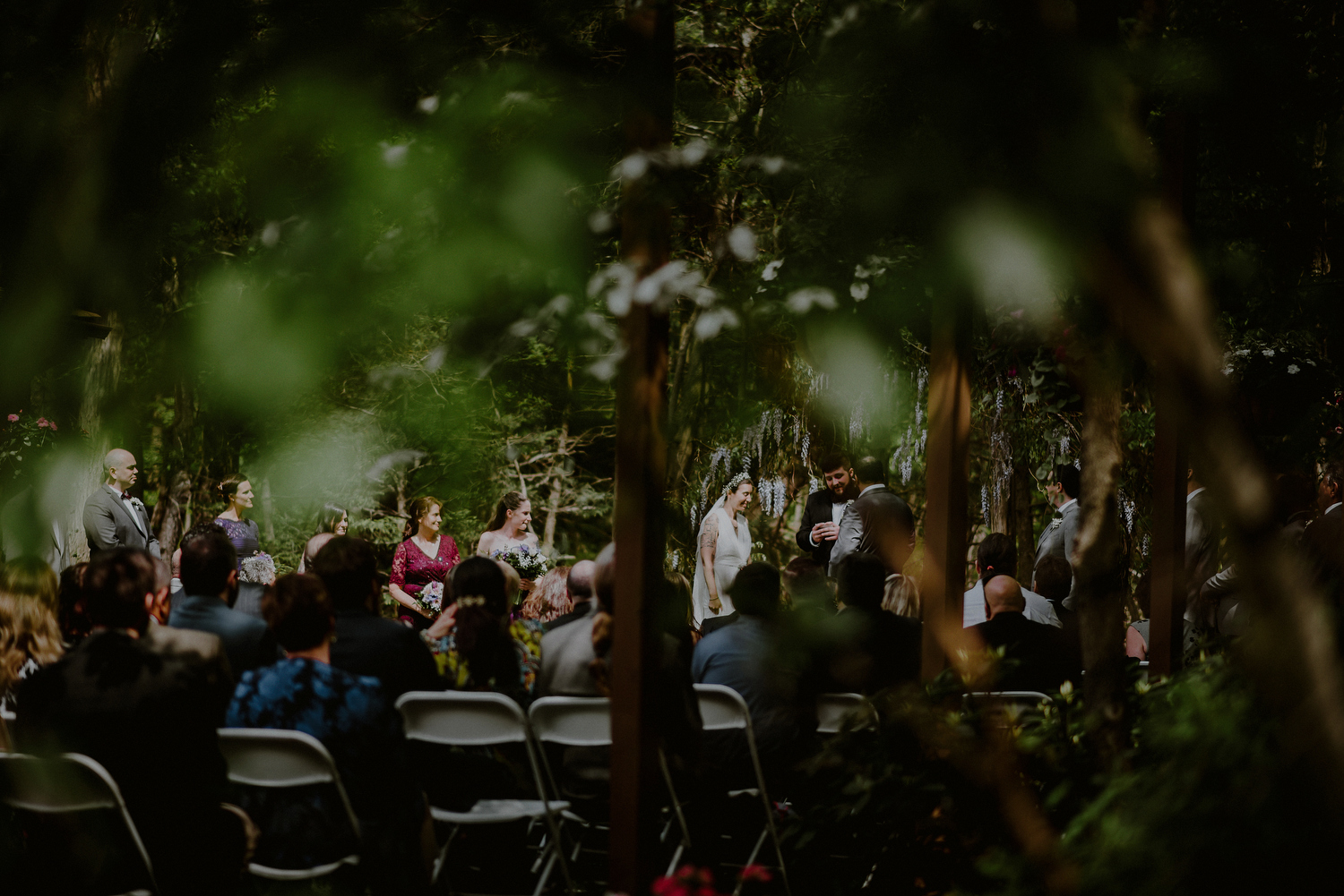 NJ backyard wedding ceremony in woods