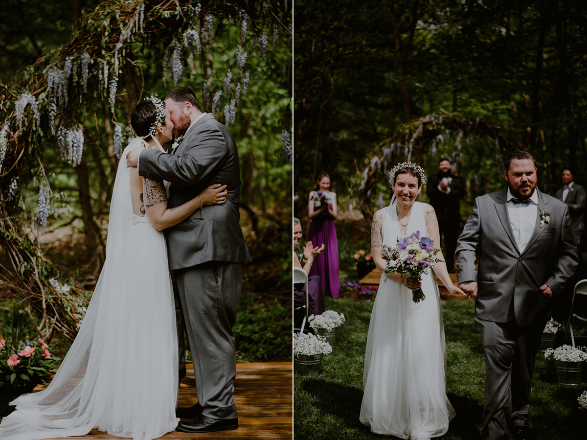 bride and groom make exit out of NJ backyard wedding