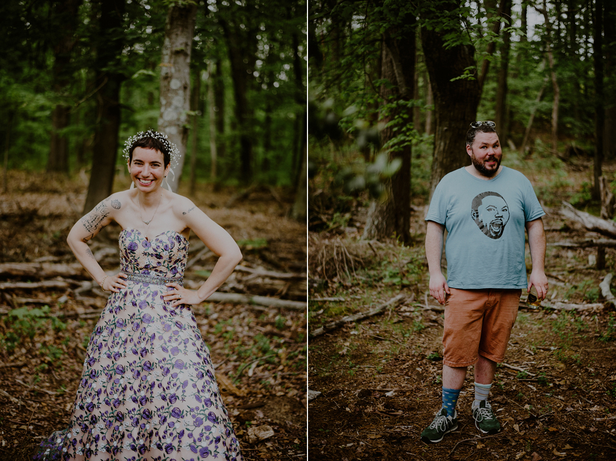 tattooed bride and groom with alternative wedding clothes