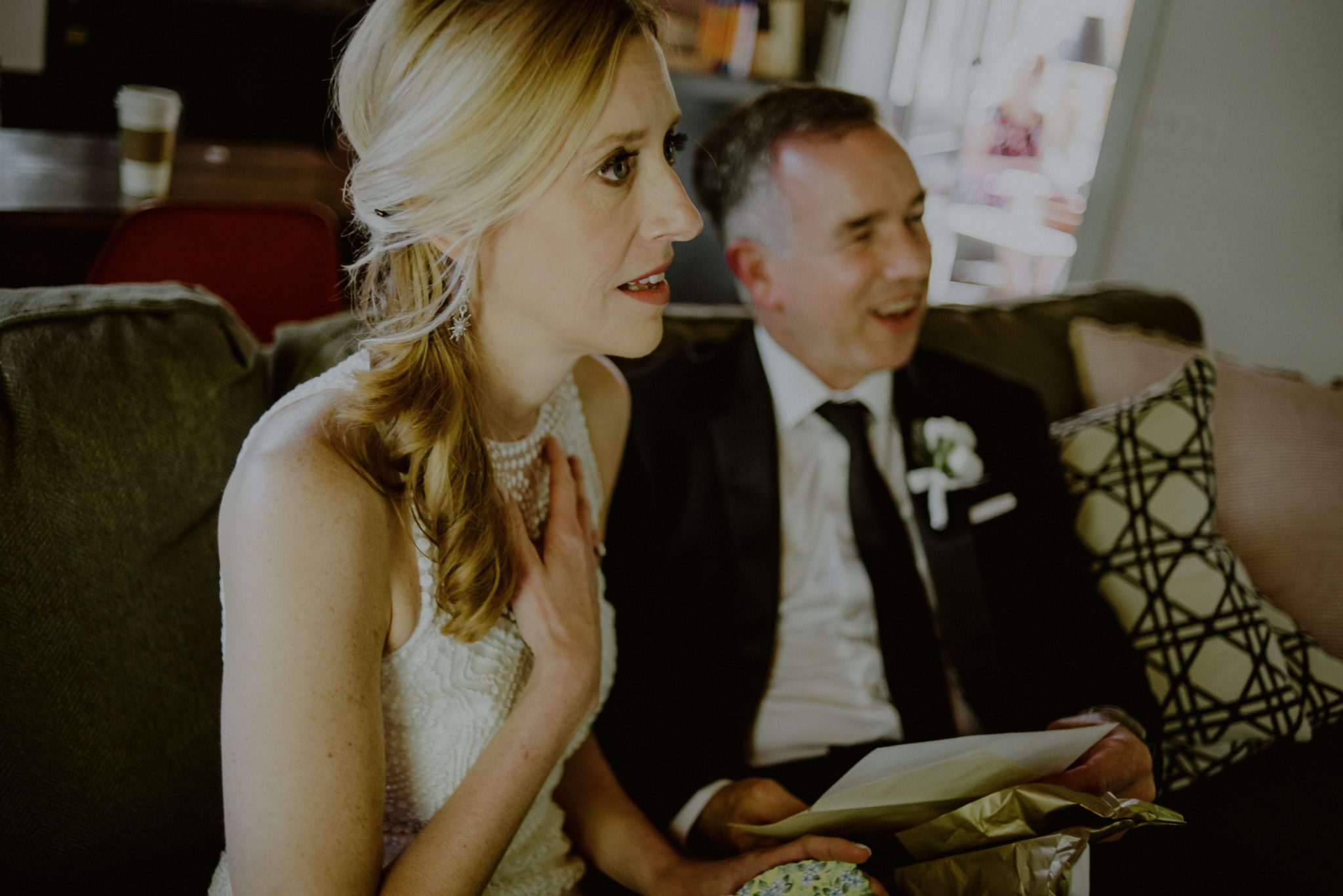 bride and groom receive gifts