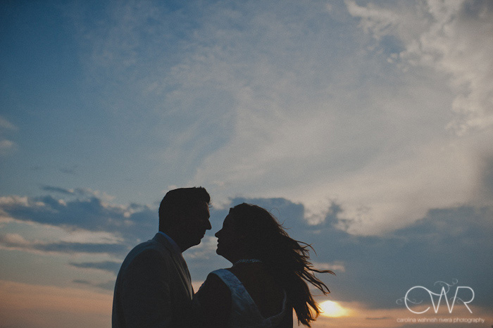 NJ Trash the dress session: bride and groom sunset silhouette