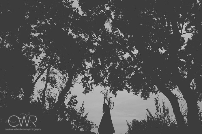 NJ Trash the dress session: bride throwing up veil silhouette