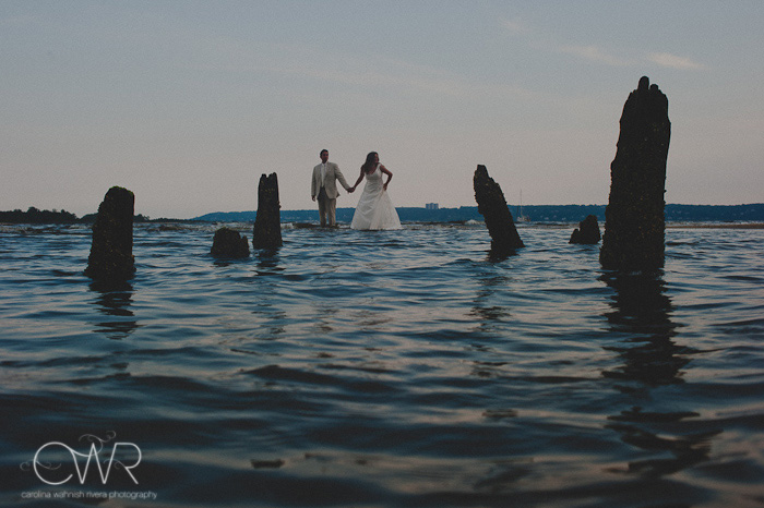 NJ Trash the dress session: bride and groom in water