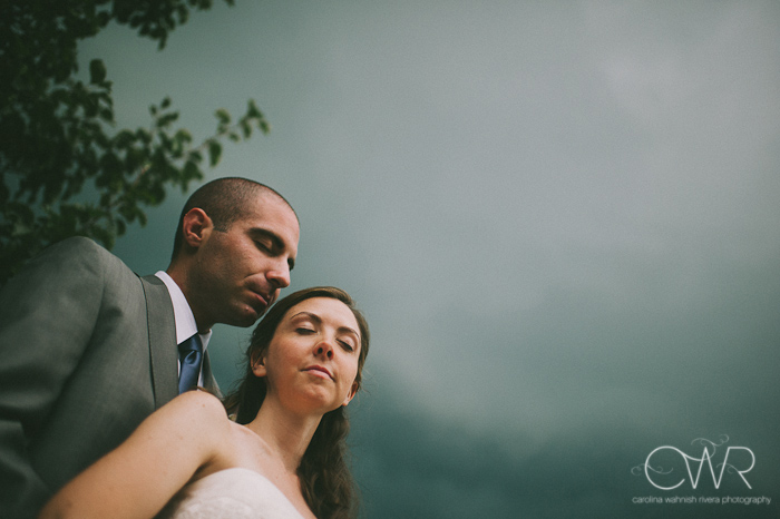 Lake House Inn Perkasie PA Wedding: bride and groom under stormy clouds portrait