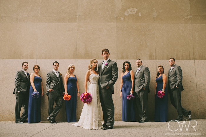 Park Avenue NYC bridal party portraits against wall