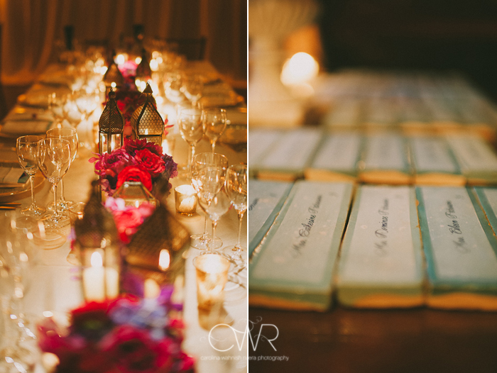 Harold Pratt House NYC Wedding: tile place cards and candlelit table