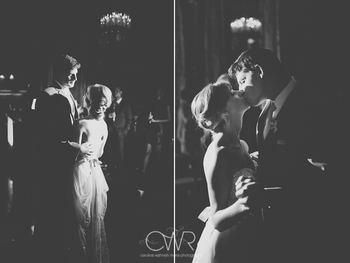 Harold Pratt House NYC Wedding: bride and groom first dance in black and white