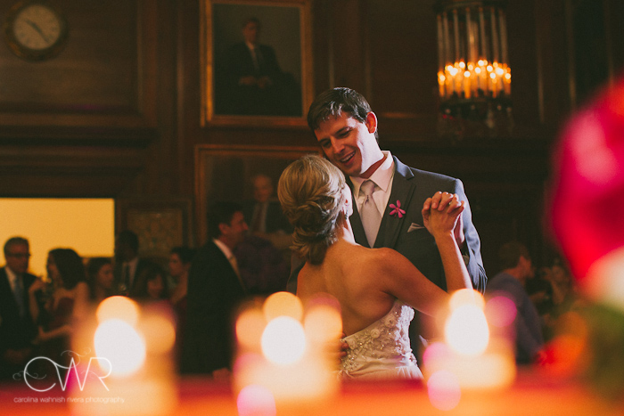Harold Pratt House NYC Wedding: bride and groom dancing through candles