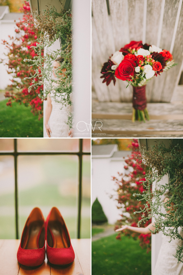 backyard wedding fall themed details and fall flower bouquet