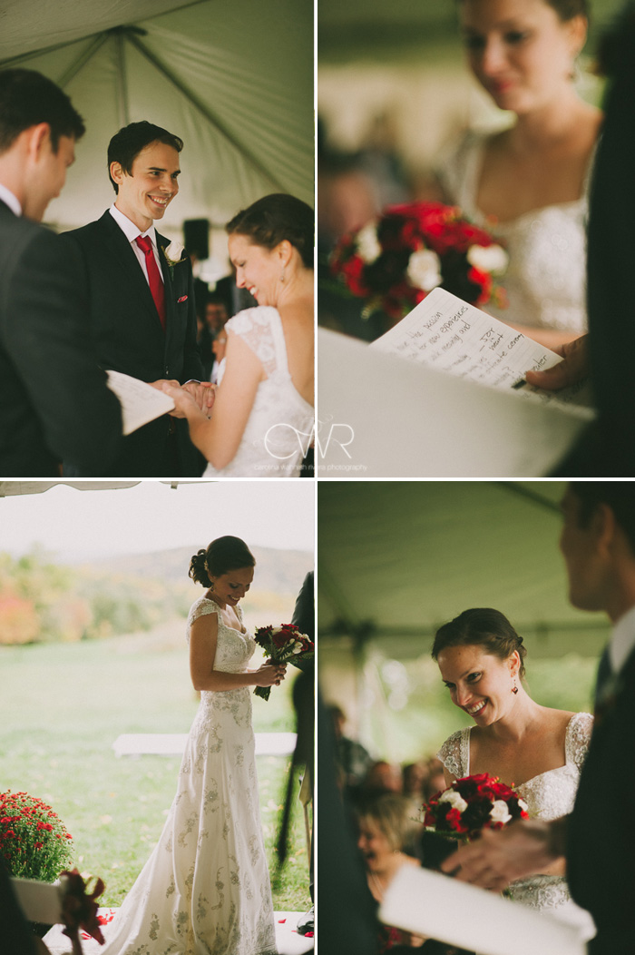 tented wedding ceremony with homemade vows