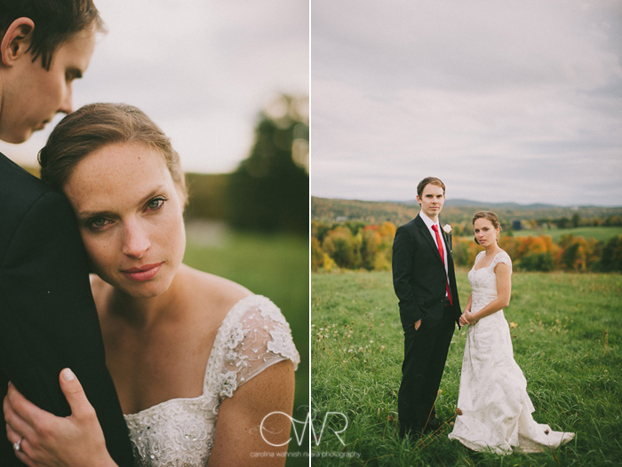 new york farm wedding bride and groom in fields with october foliage