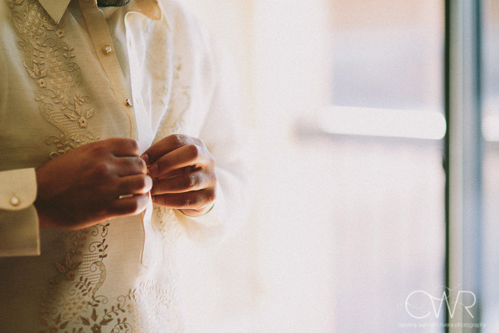 Filipino wedding photographer, detail of traditional mens wedding shirt