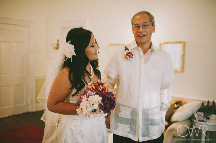 Filipino wedding photography bride and father before entering ceremony