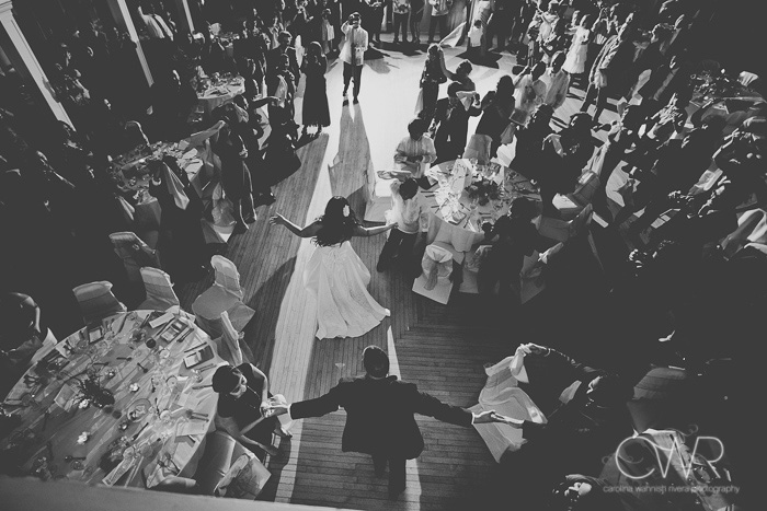 beautiful wedding photography black and white grand entrance of bride and groom