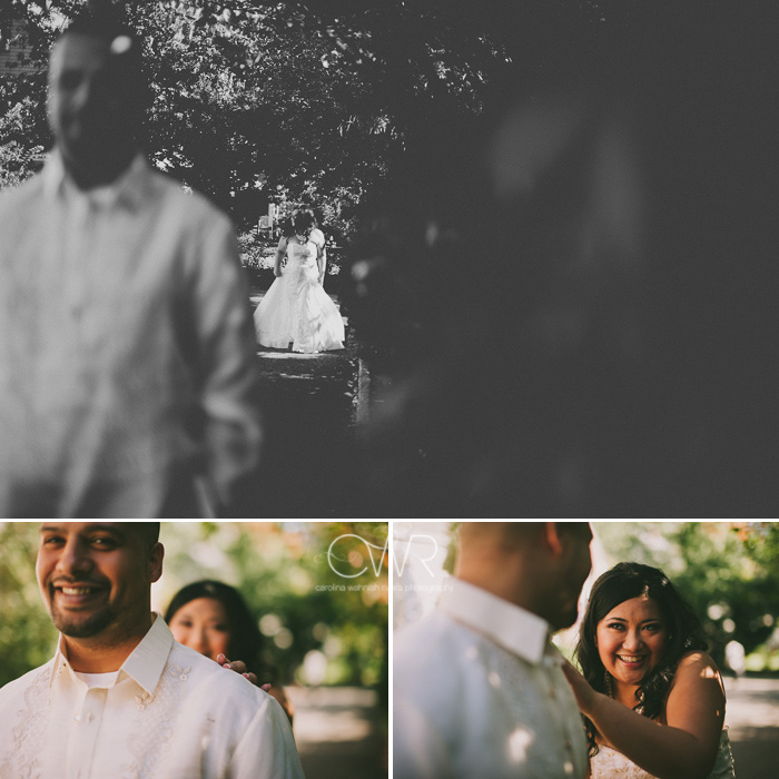 Filipino wedding photographer captures first look of bride and groom in black and white