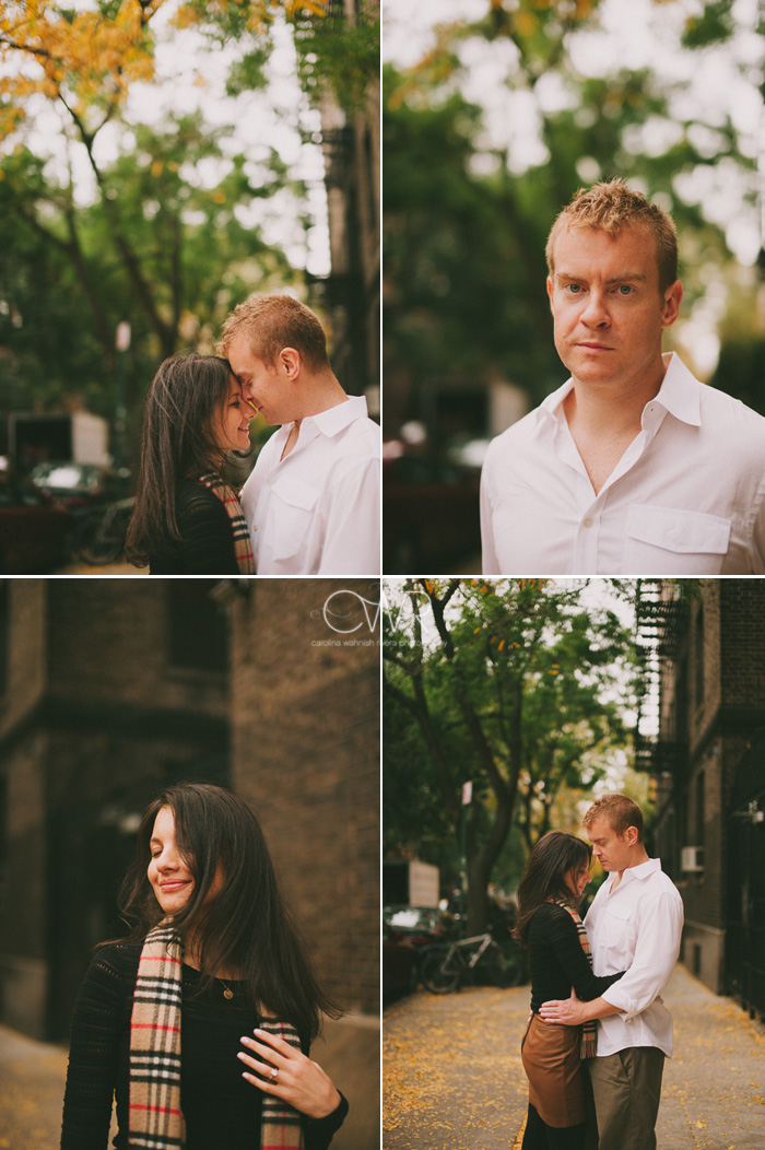 new york wedding couple portraits on tree lined nyc street