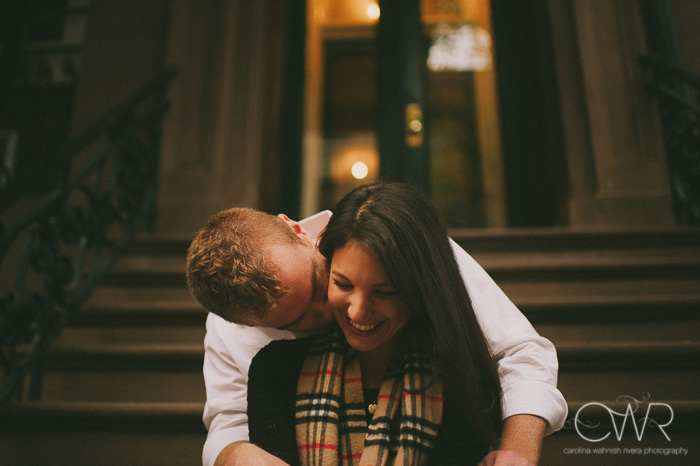 new york wedding couple on steps of entrance to apartment in nyc