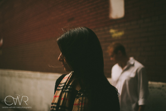 NYC engagement photos in alley of urban new york street
