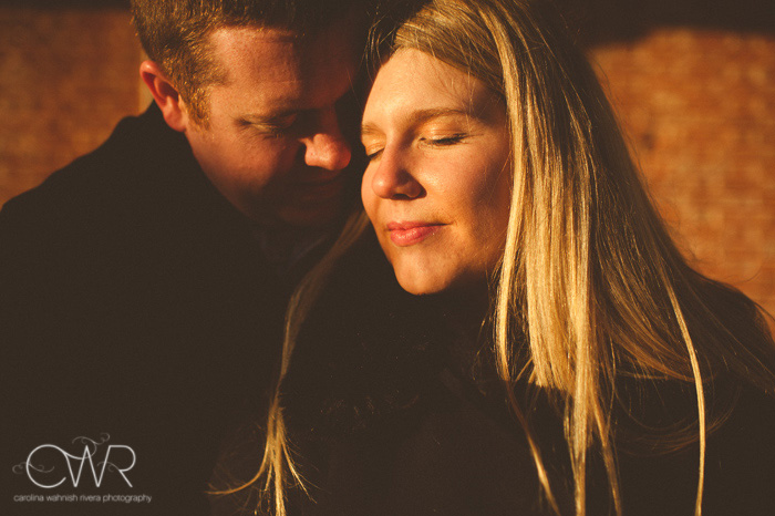 Christmas engagement session - romantic portrait of couple laying in the sun in Chester NJ