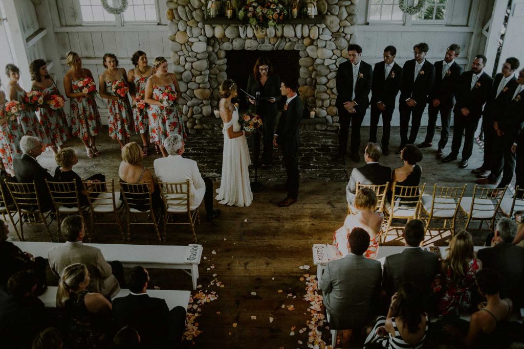 eagle eye view of bonnet island chapel during bonnet island wedding ceremony