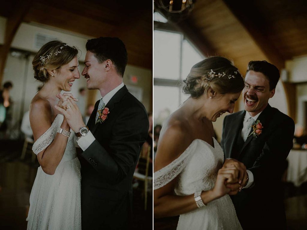 bride and groom happily dance their first dance