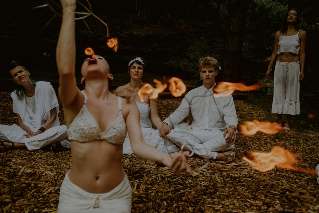 couple in alternative ceremony with fire demonstration