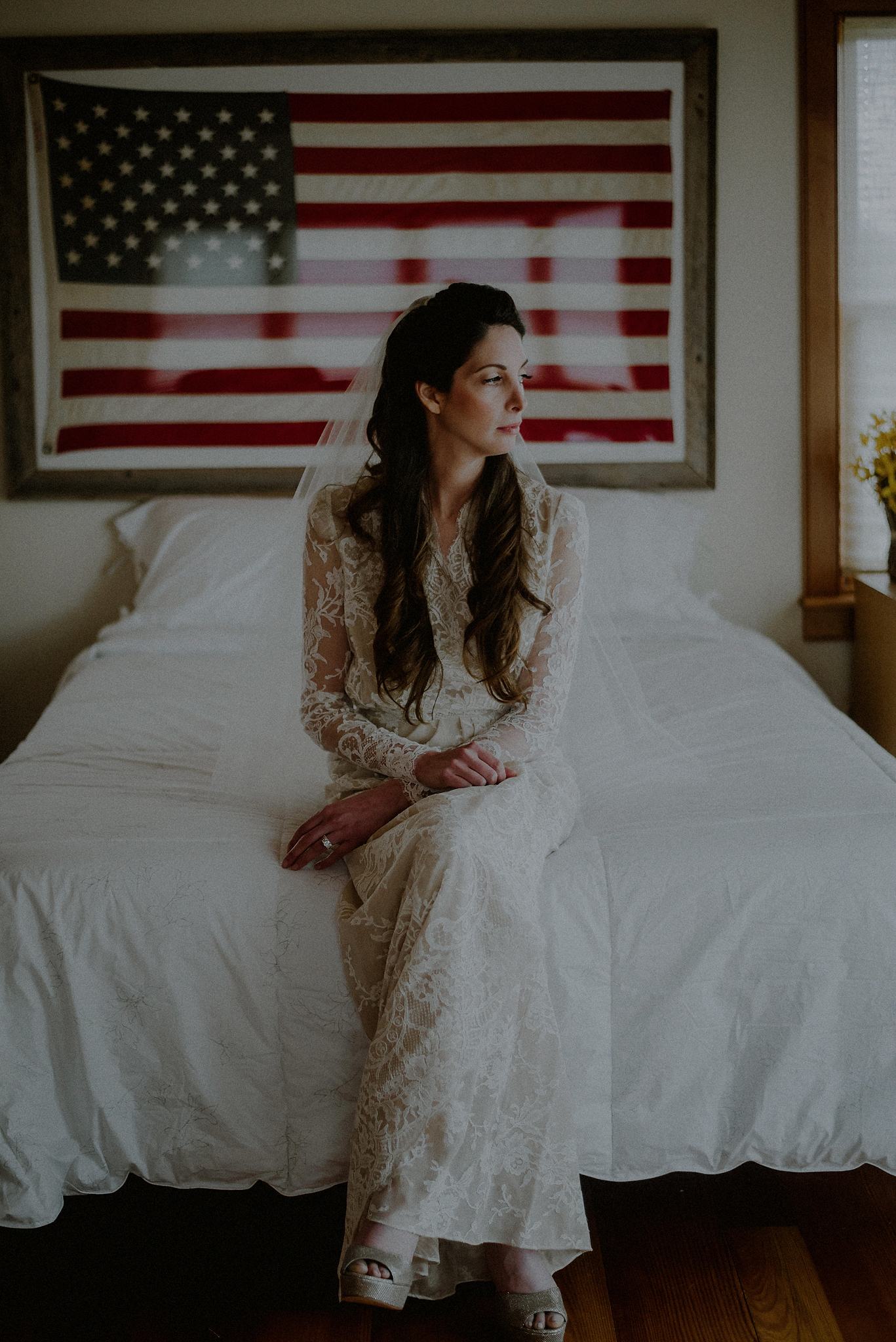 bride and american flag