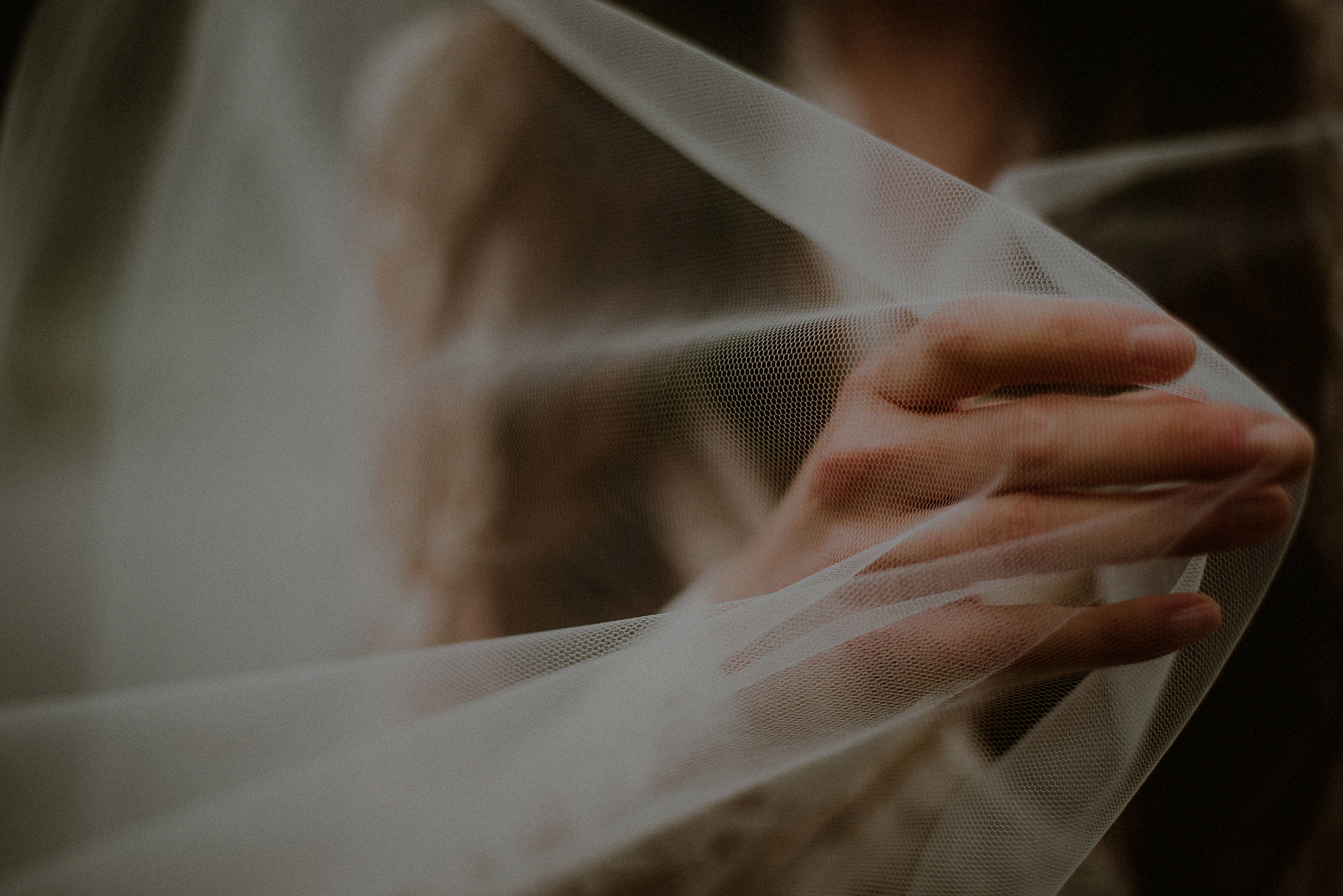 bride's hand through veil