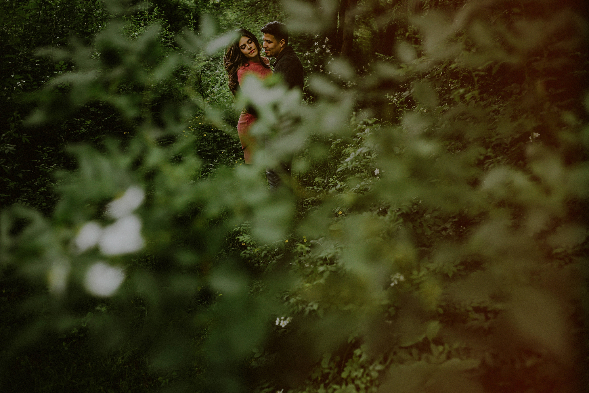 moody engagement pics in woods