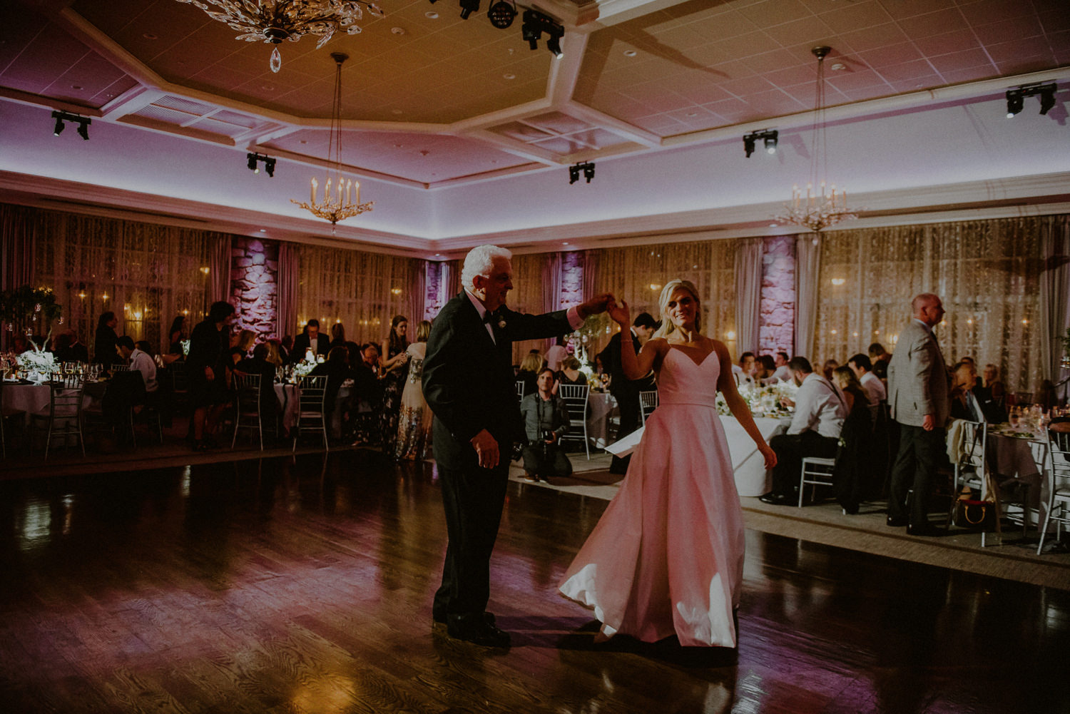 emotional wedding reception pictures daughter and father dance during wedding reception at Fiddler's Elbow Country Club in Bedminster