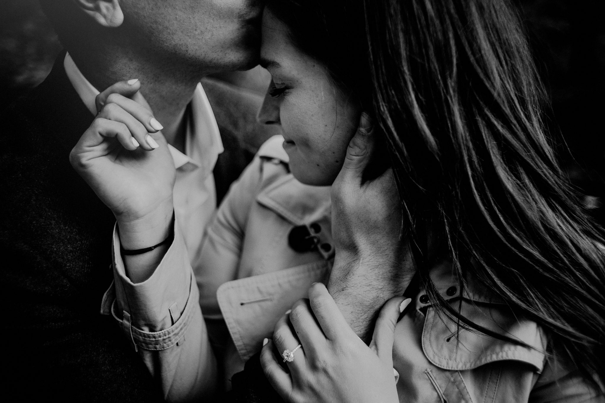 intimate engagement photo in black and white - Surprise engagement proposal