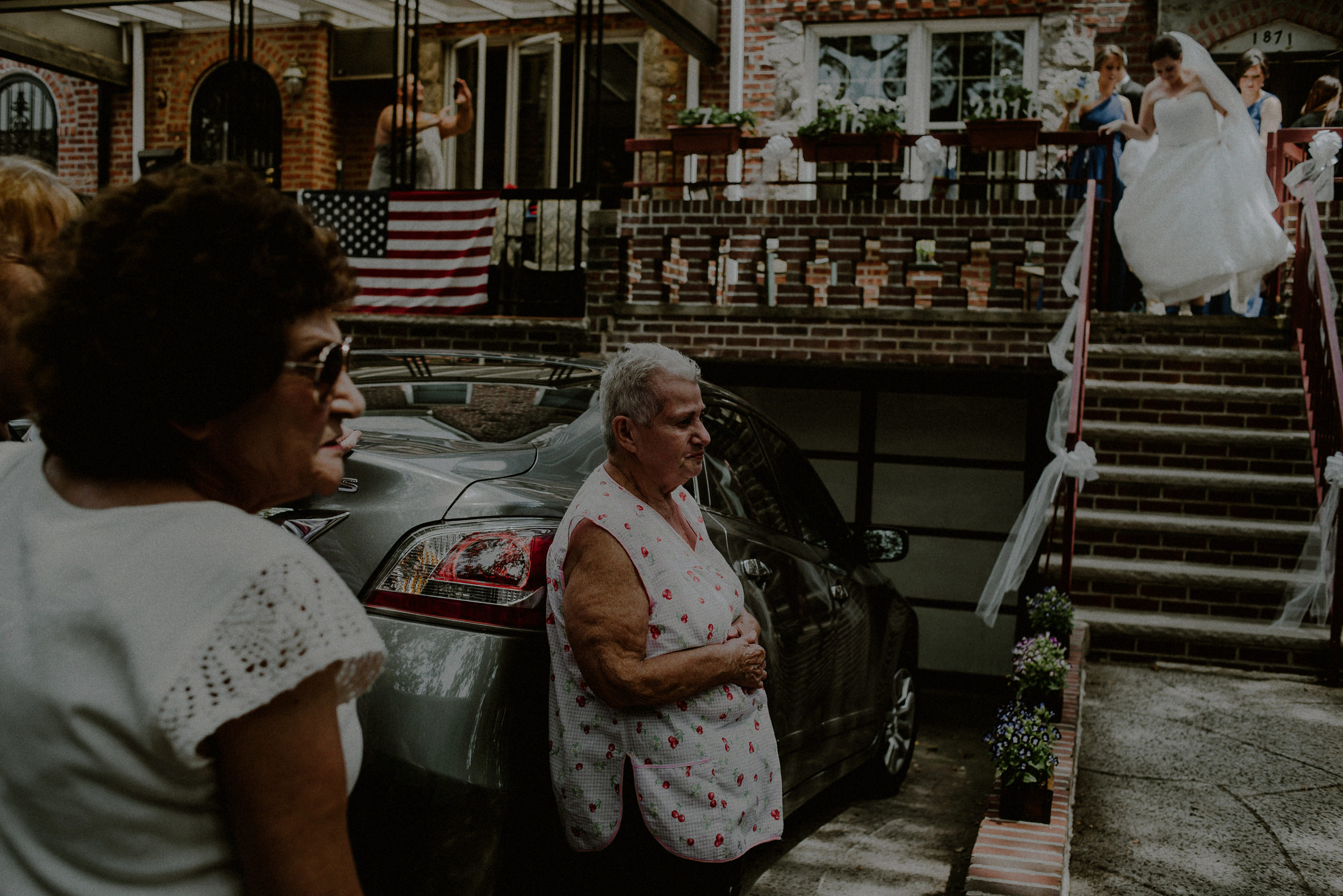 bride leaves her home in brooklyn with neighbors surrounding