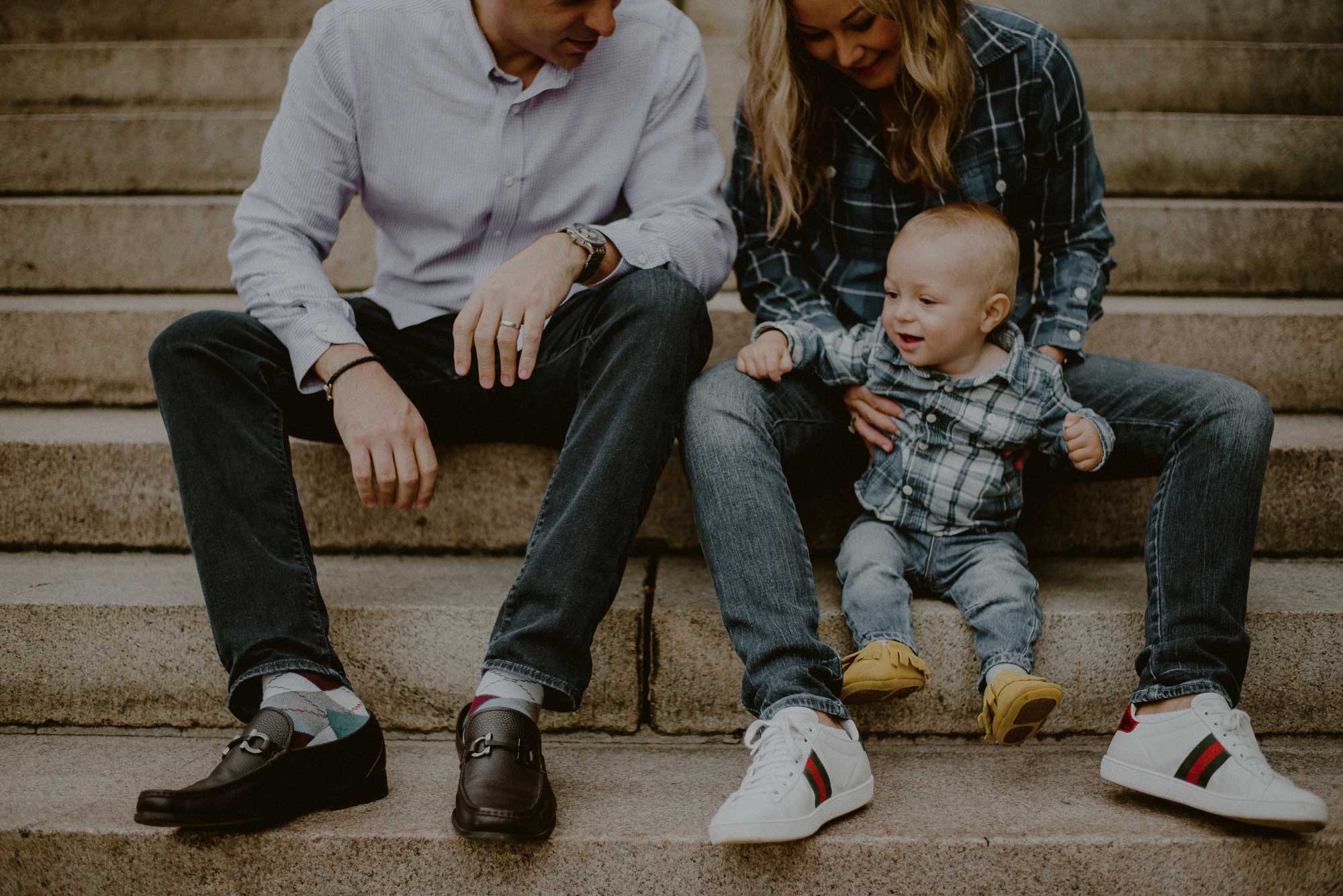 family with fashionable fall shoes