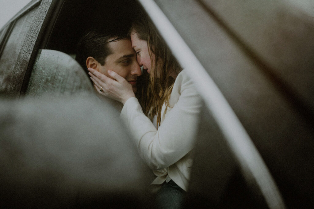 engagement session in the rain