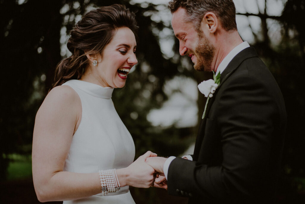 couple looking at each other emotionally and crying after first look