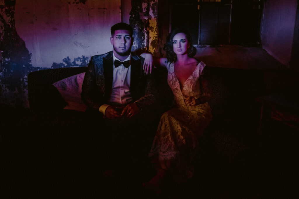 Bride and Groom Bridal Portrait with unique industrial style of wedding at the Art Factory by Documentary Wedding Photographer Carolina Rivera