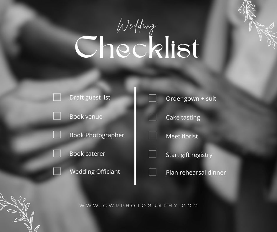 Wedding Planning Checklist - black and white wedding image overlaid with wedding checklist
