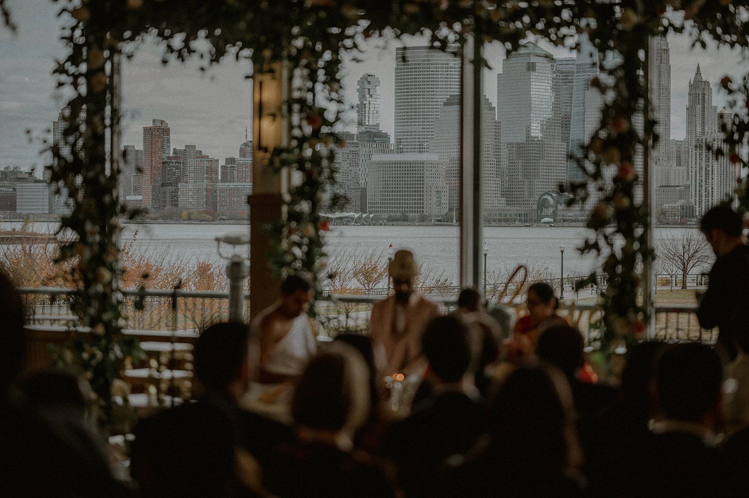 south indian wedding ceremony overlooking nyc skyline in background