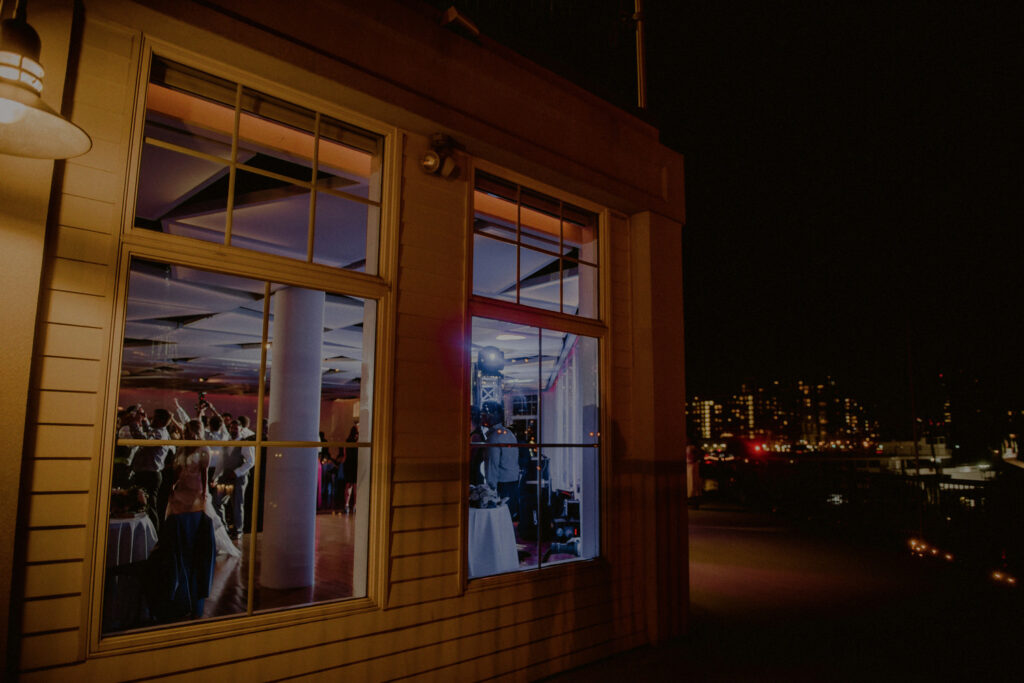 view from the balcony looking in of the reception space at the maritime parc