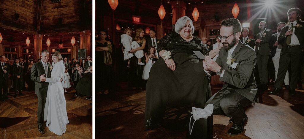 father daughter and mother son dance at wedding reception