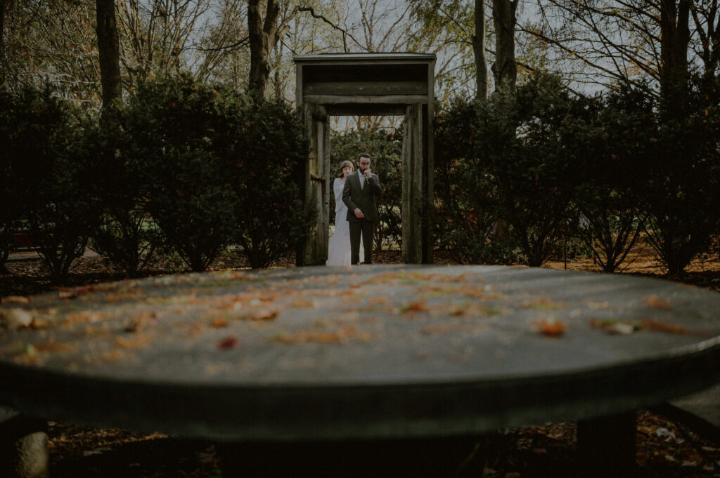 Grounds for sculpture wedding photos - bride and groom first look