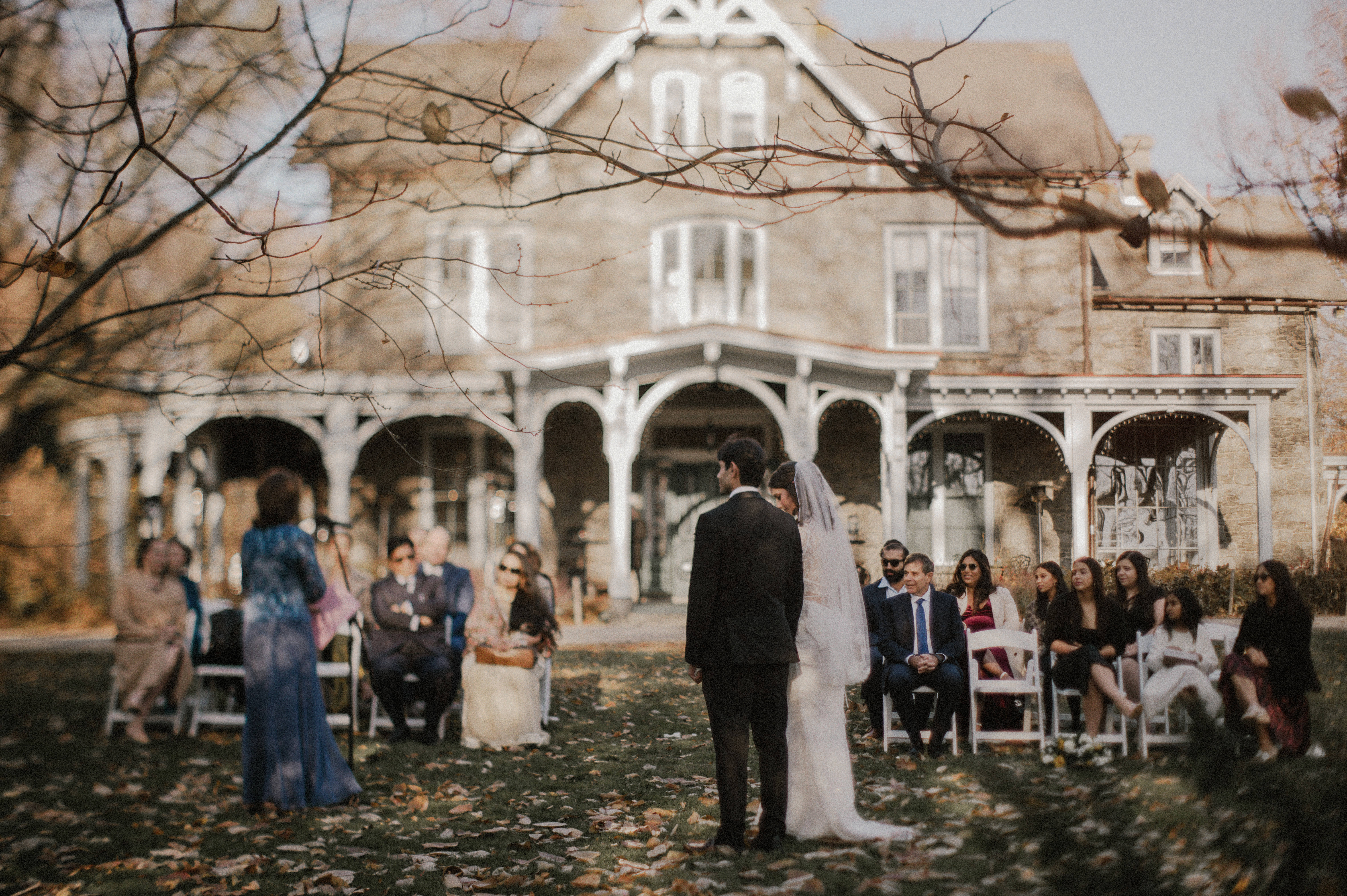 view of intimate awbury arboretum elopement ceremony