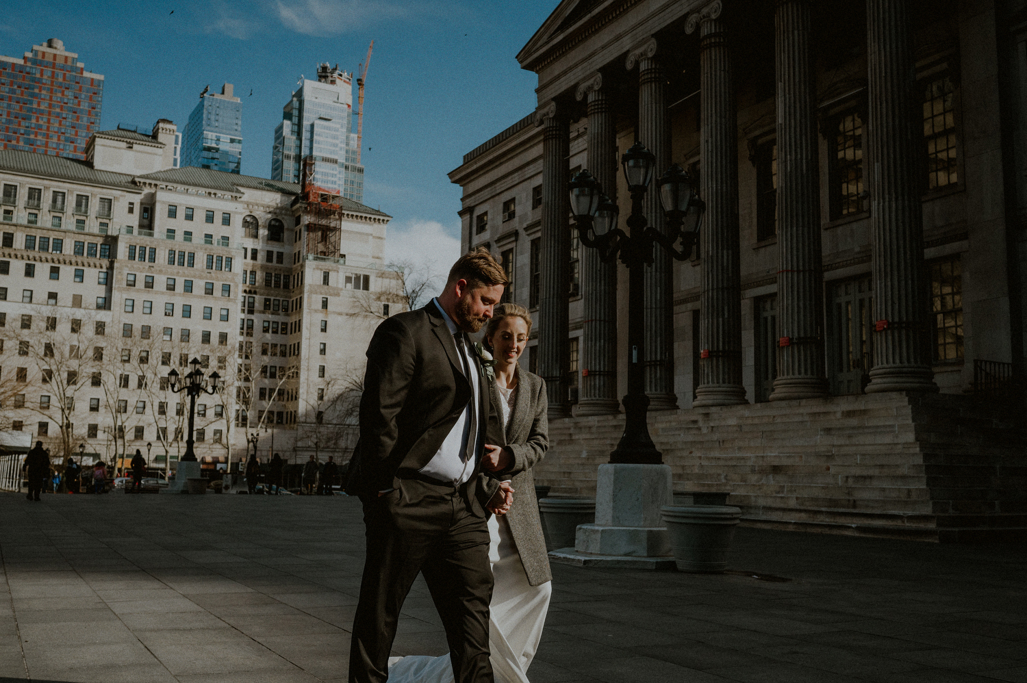 Bride Groom Outside Brooklyn City Hall Elopement Ceremony