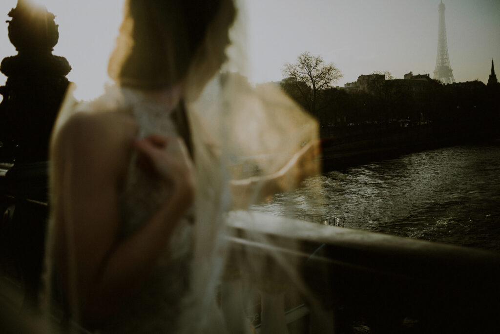 Bride Overlooking Eiffel Tower Paris Destination Wedding