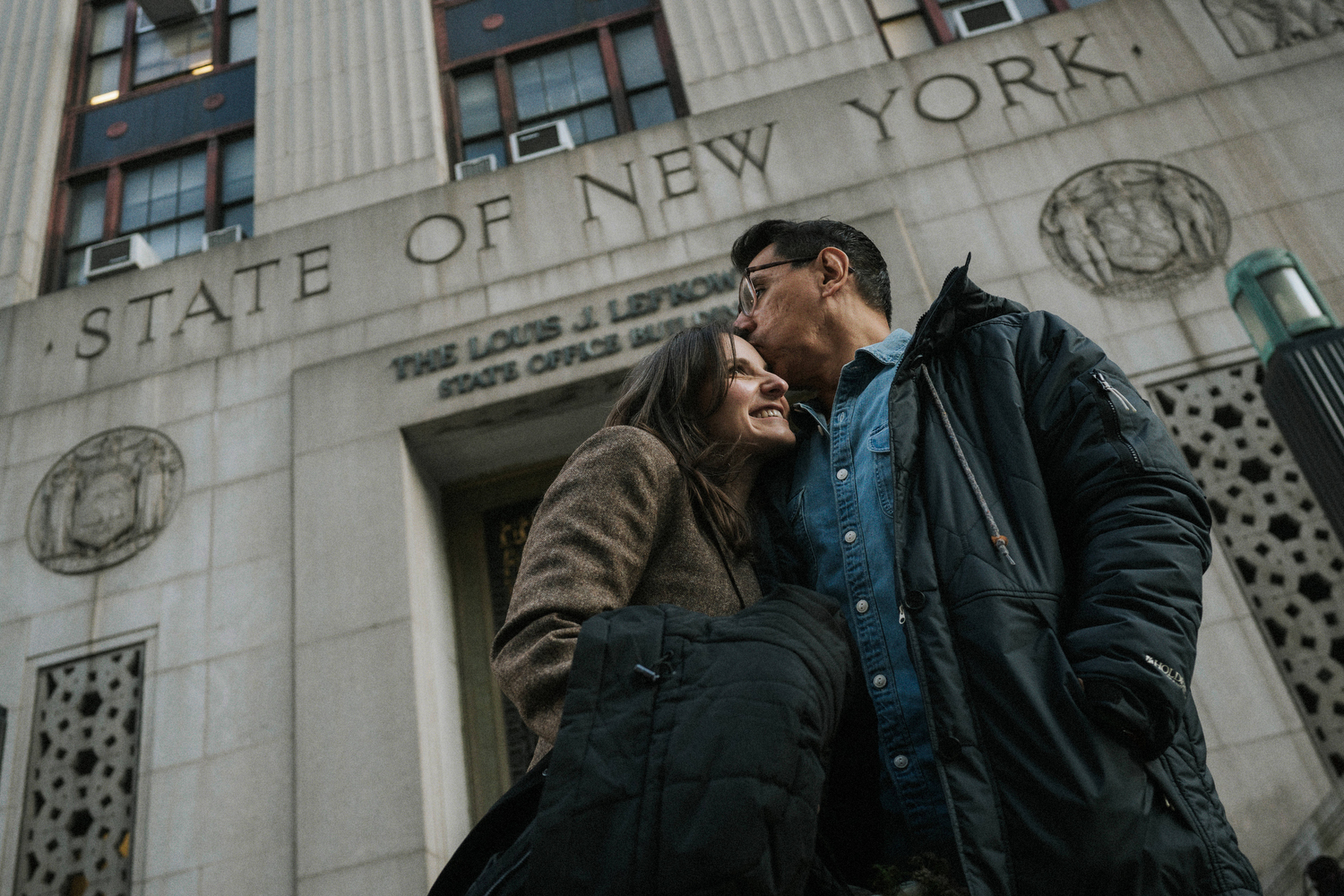 Couple Kissing Outside Nyc City Hall Elopement